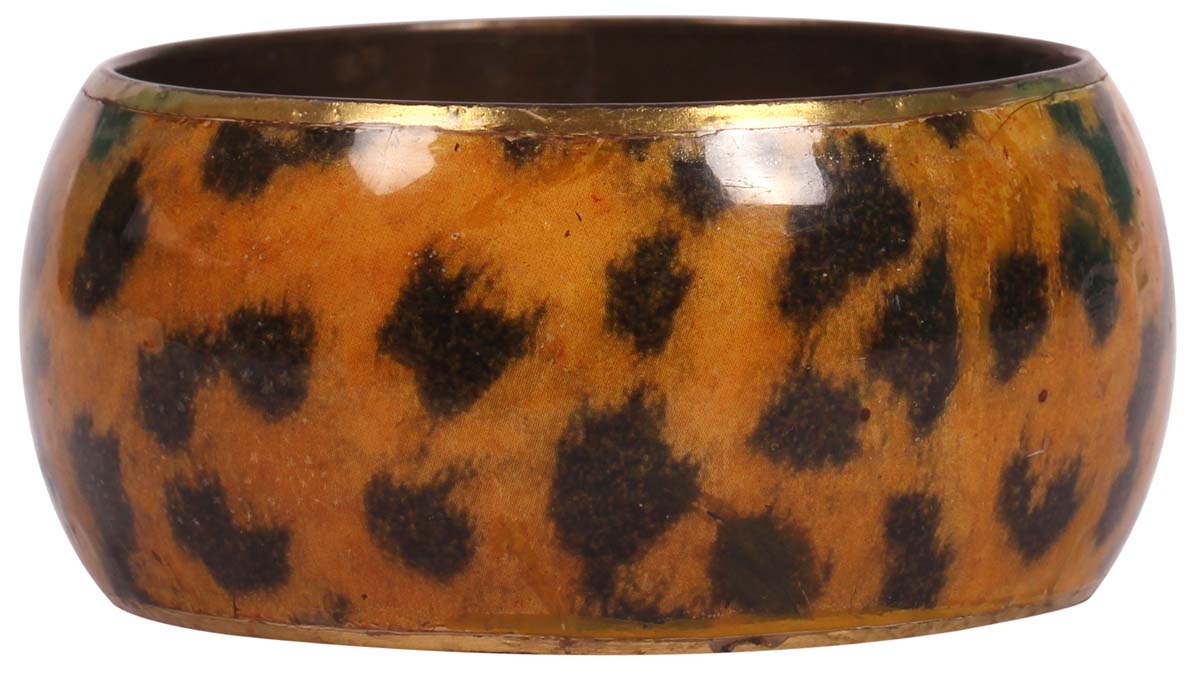 Round Broad Bangle - Leopard Print - Black, Caramel & Dull Golden - Handmade in Brass & Iron - Fashion Accessories - Unique Metal Jewelry - Buy in Bulk Wholesale